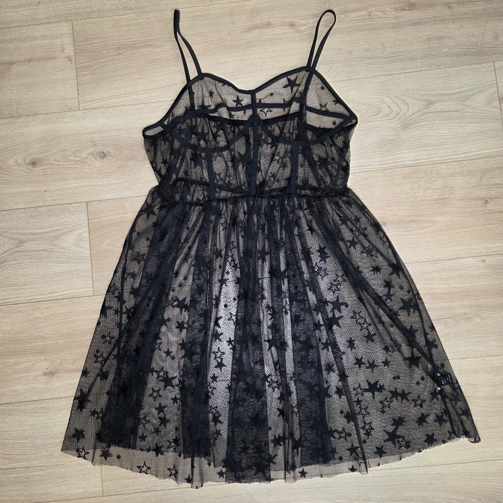 SHEIN Curve Black Star Mesh Dress 1XL Goth Fairy Grunge Coquette Babydoll Sheer